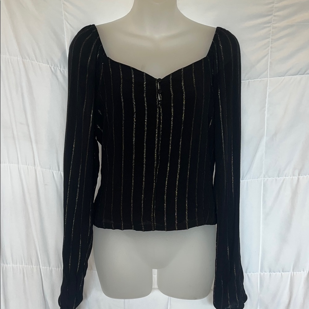 Idyllwind Black Gold Metallic Crop Top Size Medium Sweetheart Neckline